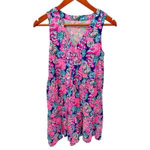 LILLY PULITZER Lorina Swing Dress in Blue Pink Floral  // XS